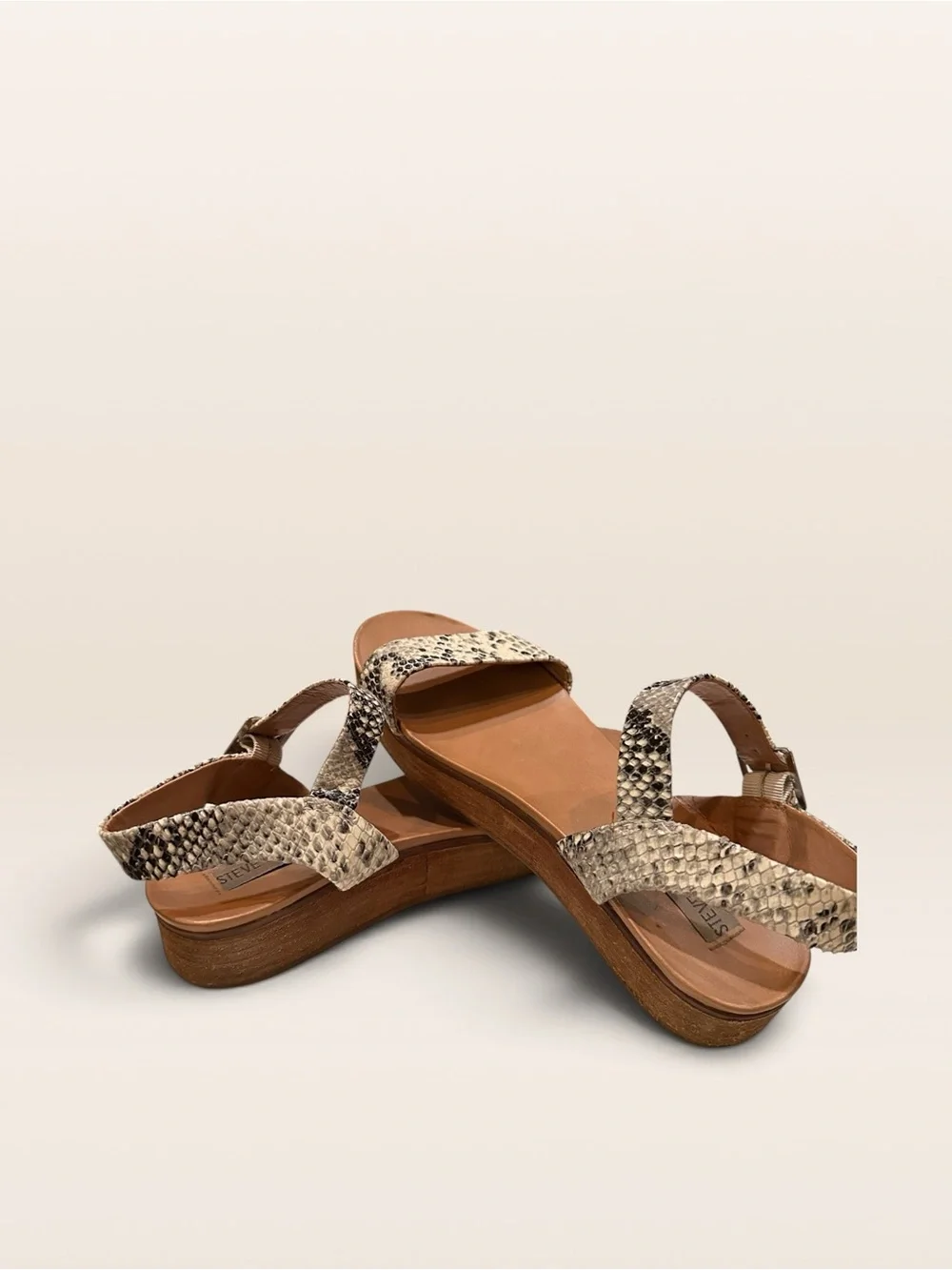 Steve Madden Aida Snake Print Leather Flatform Sandals Size 9M